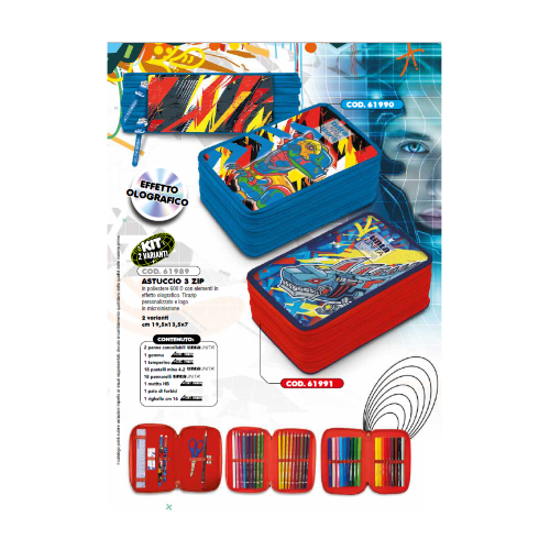 ASTUCCIO ORGANIZZATO 3 ZIP TINTA UNITA YOUNG - DINO ROBOT