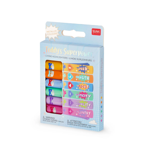 SET DI 6 MINI EVIDENZIATORI METALLICI LEGAMI - TEDDY'S SUPERPOWER