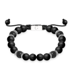 BRACCIALE GENTLEMEN LIFE CHARM - ONICE NERO, PIETRA LAVICA E RONDELLE IN ARGENTO