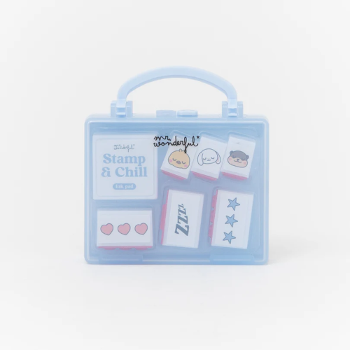 SET DI 6 TIMBRI + TAMPONE D'INCHIOSTRO MR.WONDERFUL - STAMP&CHILL