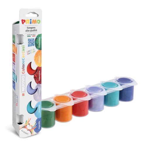 SET 6 COLORI A TEMPERA PRIMO IN VASETTI RIUTILIZZABILI - COLORI SPECIALI 