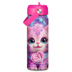 BORRACCIA IN ACCIAIO DA 0,5L CON BECCUCCIO INTEGRATO SJ - BOY & GIRL - PINK CAT