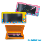 ASTUCCIO RIGIDO CON LAVAGNA LCD TINTA UNITA ZOO BUBBLE TEA - ARANCIONE E BLU