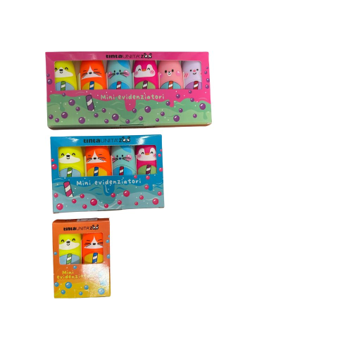 SET DI MINI EVIDENZIATORI TINTA UNITA  IN CONFEZIONE LINEA BUBBLE TEA - CONFEZIONE DA 4