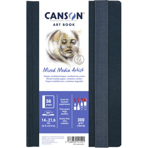 ART BOOK MIXED MEDIA ARTIST CANSON - A5 14X21,6 CM - 56 PAGINE - RILEGATO CON CHIUSURA ELASTICO
