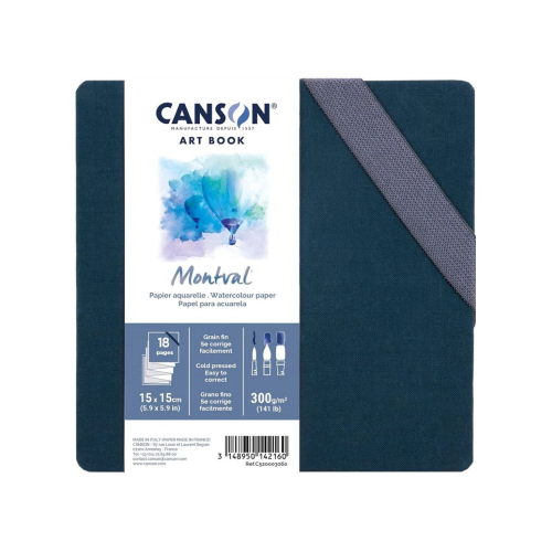 ART BOOK MONTVAL CANSON - 15X15 CM - 18 PAGINE - PIEGATO A FISARMONICA CHIUSURA ELASTICO
