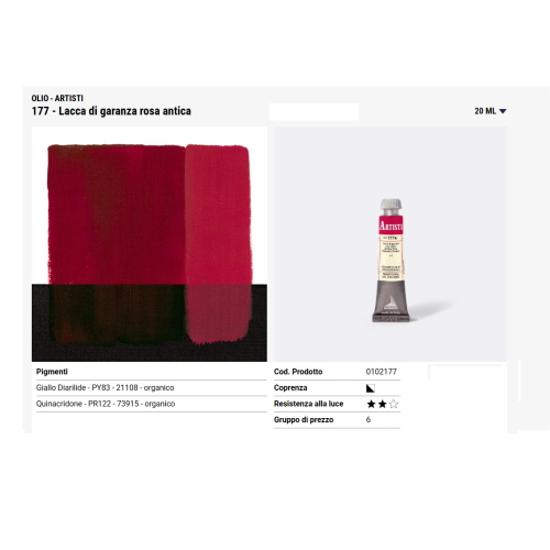 COLORE A OLIO ARTISTI MAIMERI - 177 LACCA DI GARANZA ROSA ANTICA