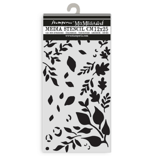 MASCHERINA STENCIL STAMPERIA 12X25 CM - HAPPINESS DEWDROPS FOGLIE GRANDI