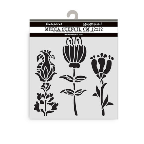 MASCHERINA STENCIL STAMPERIA 12X12 CM - FURRY FRIENDS FIORI STILIZZATI