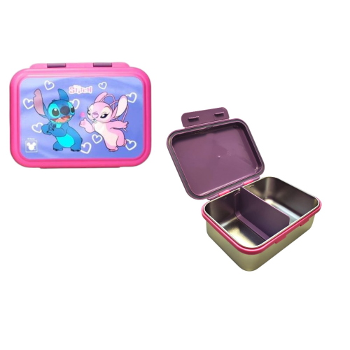 PORTAMERENDA LILO&STITCH IN ACCIAIO INOX - STITCH E ANGEL SFONDO LILLA CON CUORI