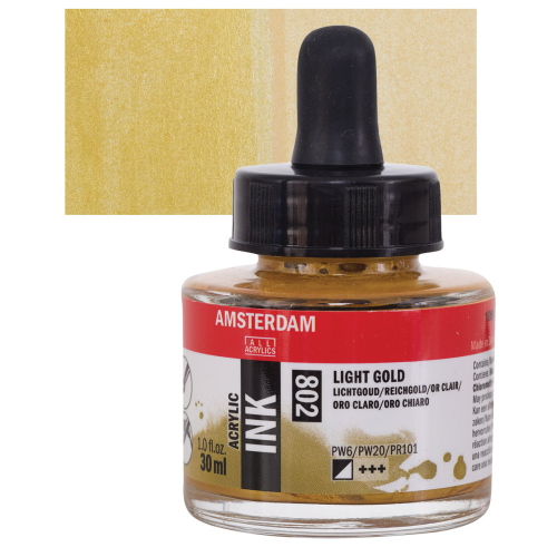 FLACONE CON DOSATORE 30ML INCHIOSTRO ACRILICO AMSTERDAM - 802 ORO CHIARO