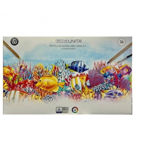 PASTELLI ACQUERELLABILI TINTA UNITA CON PENNELLO - CONF. 36 COLORI