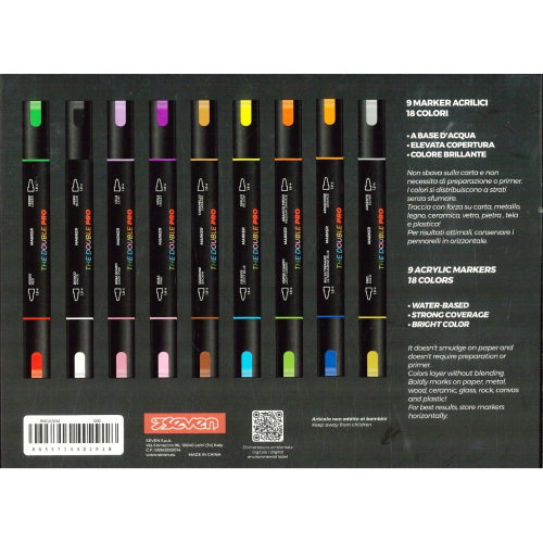 SET 9 MARKER ACRILICI SEVEN THE DOUBLE PRO DOPPIA PUNTA - 18 COLORI