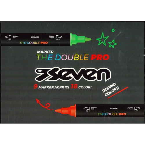 SET 9 MARKER ACRILICI SEVEN THE DOUBLE PRO DOPPIA PUNTA - 18 COLORI