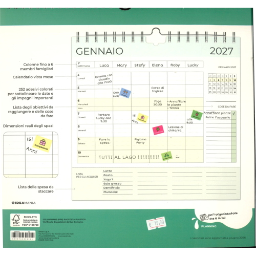 CALENDARIO ORGANIZZA FAMIGLIA 2027 PLANNER SETTIMANALE IDEAMANIA