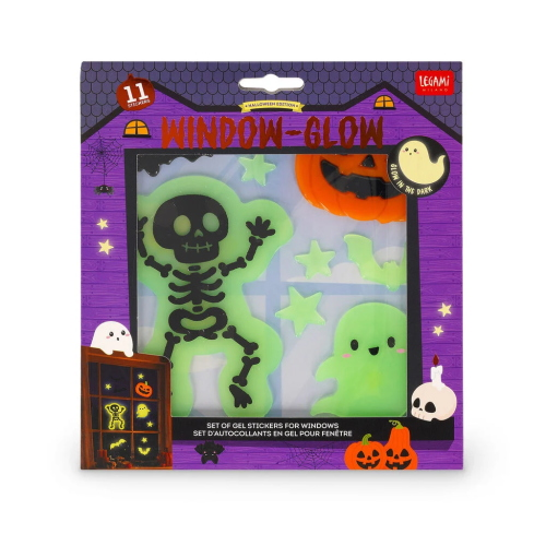 SET DI STICKERS GEL PER FINESTRA LEGAMI HALLOWEEN - WINDOW GLOW IN THE DARK - SCHELETRO