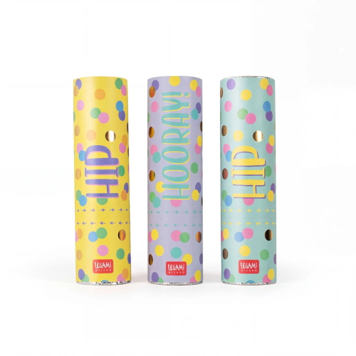 SET DI 3 MINI CANNONI SPARACORIANDOLI LEGAMI - PARTY POPPERS 