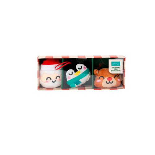 SET DI 3 DECORAZIONI NATALIZIE PER UN ALBERO DA SOGNO -BABBO, PINGUINO E RENNA