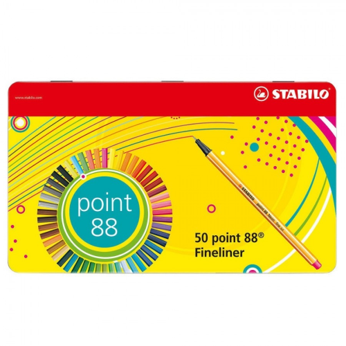 SCATOLA IN METALLO 50 PENNARELLI FINELINER STABILO POINT 88
