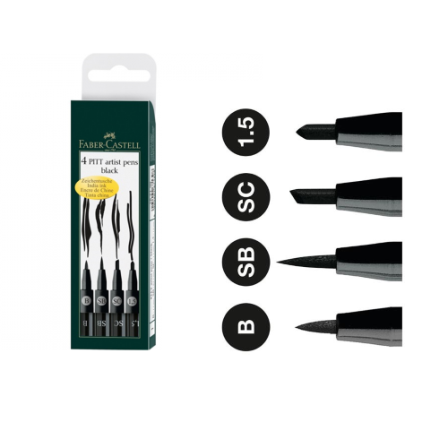 SET 4 PENNARELLI PITT ARTIST PEN TRATTI ASSORTITI FABER CASTELL