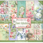 BLOCCO 10 FOGLI DA SCRAPBOOKING DOUBLE-FACE - ALFABETO E FIORI