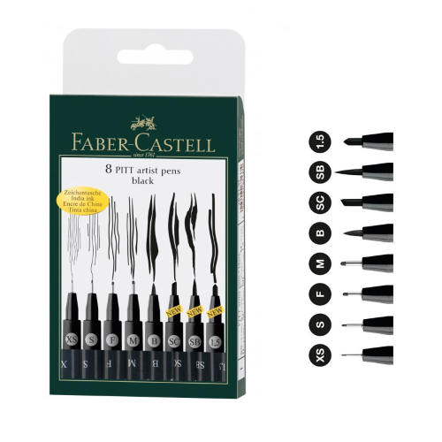 SET 6 PENNARELLI PITT ARTIST PEN TRATTI ASSORTITI FABER CASTELL