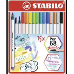 SCATOLA IN METALLO 15 PENNARELLI PEN 68 BRUSH STABILO 