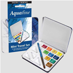 MINI TRAVEL SET AQUAFINE WATERCOLOUR DALER ROWNEY - SET DA VIAGGIO ACQUERELLI - 10 BLISTER + PENNELLO