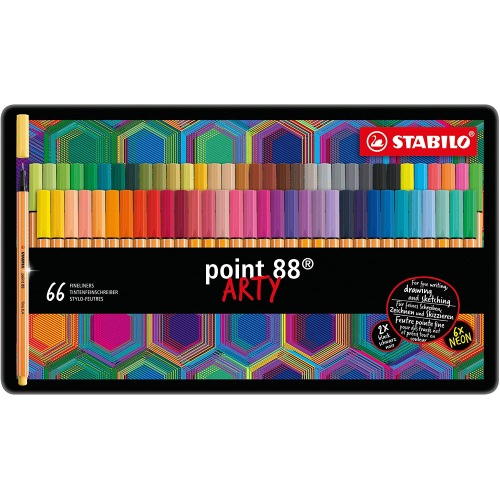 SCATOLA IN METALLO 66 PENNARELLI FINELINER STABILO POINT 88
