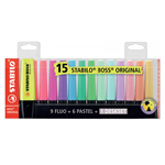 SET 15 PZ. STABILO EVIDENZIATORE BOSS ORIGINAL + BOSS PASTEL 