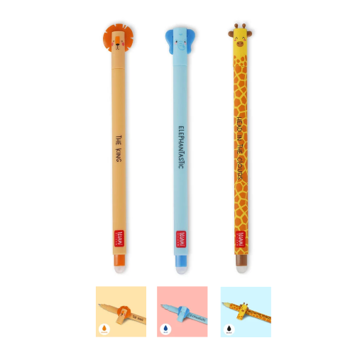 Cartolibreria L'Idea  SET DI 3 PENNE GEL CANCELLABILI - ERASABLE PEN -  WILD SAVANNAH - LEGAMI